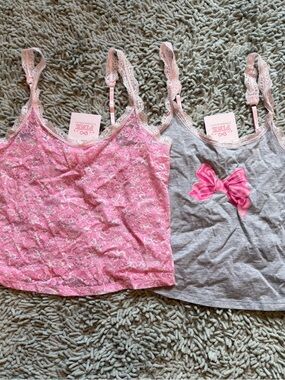 2 Pink Love Shack Fancy Bow Lace Tanks Medium New
